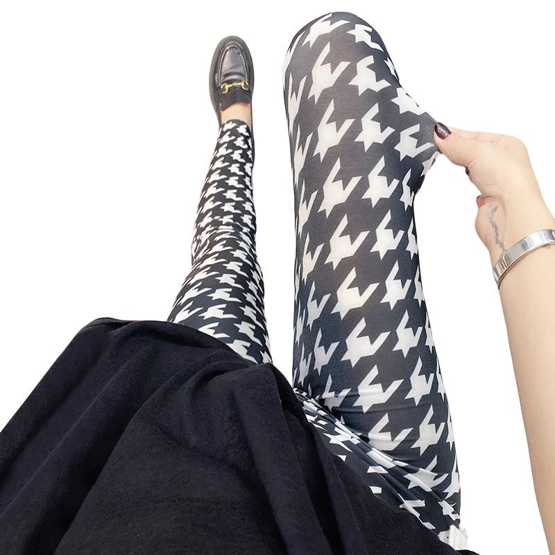 2024 New Fashion Spring Summer Women Y2K black and white checkerboard Leggings Patterned Pants for 50-75kg/75-87kg