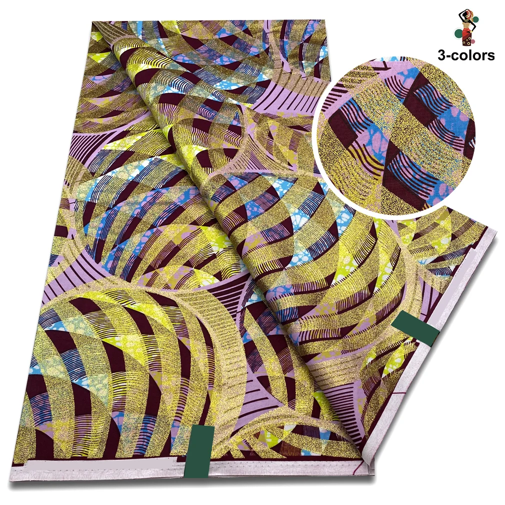 Hoge kwaliteit zachte Pagne 100% katoen gouden print stof Afrikaanse echte was stof Nigeria Ankara Grand SUP stof - afbeelding 1