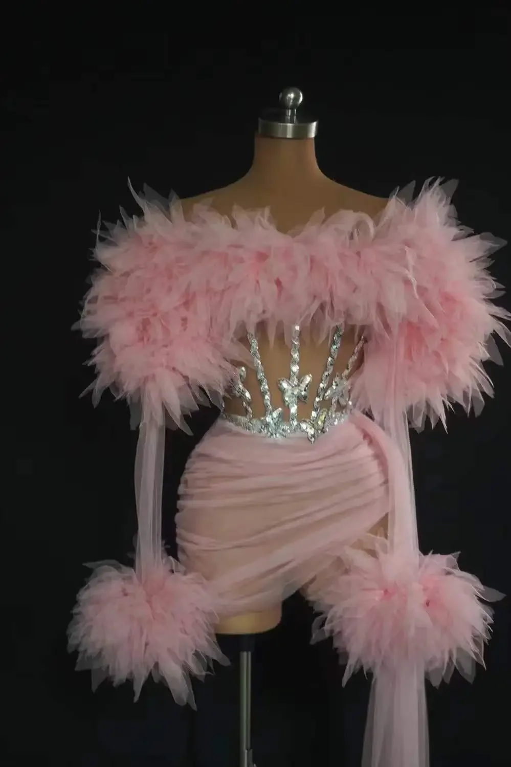 Costume da ballo in rete con volant Set di abiti da donna cheerleader 2 pezzi Rosa rossa Mardi Gras Festival Party Show Stage Wear Fotografia