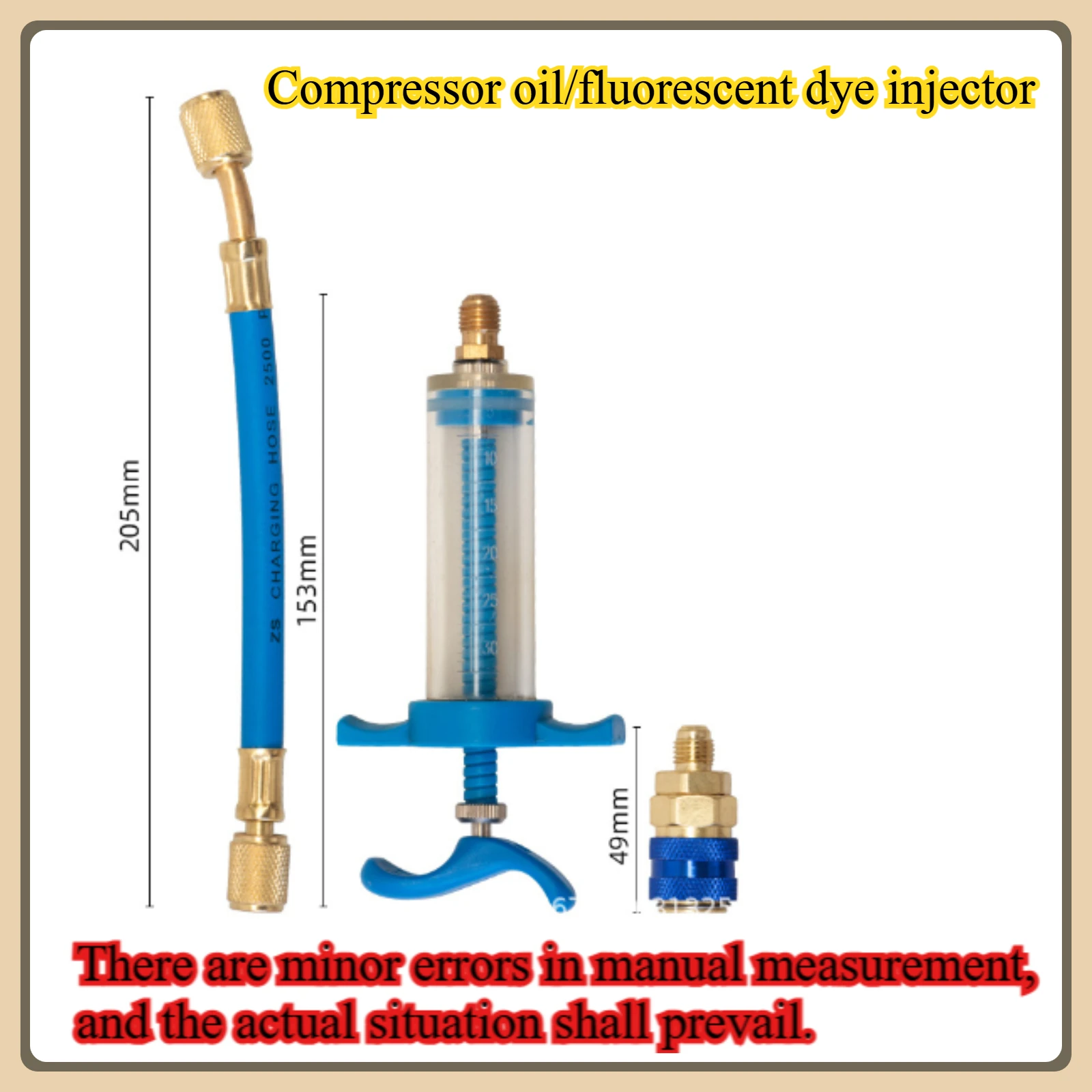 1/4 Air Conditioning Automotive Oiler Injection Syringe Car A/C Oil/Dye Injector 30ML1 Oz with Low Side Quick Coupler Adapter