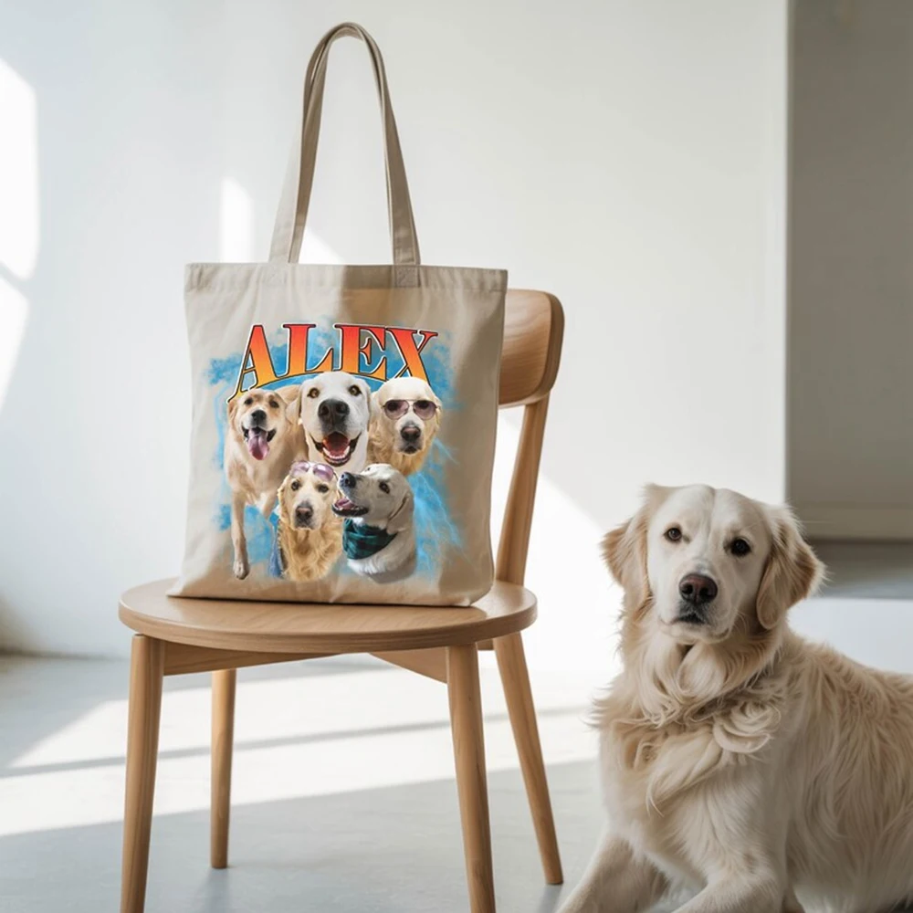 

Canvas Tote Bag Personalized Custom Cotton Shopping Bag Cat Dog Pet Photo Print Reusable Shoulder Bag Pet Memorial Gift
