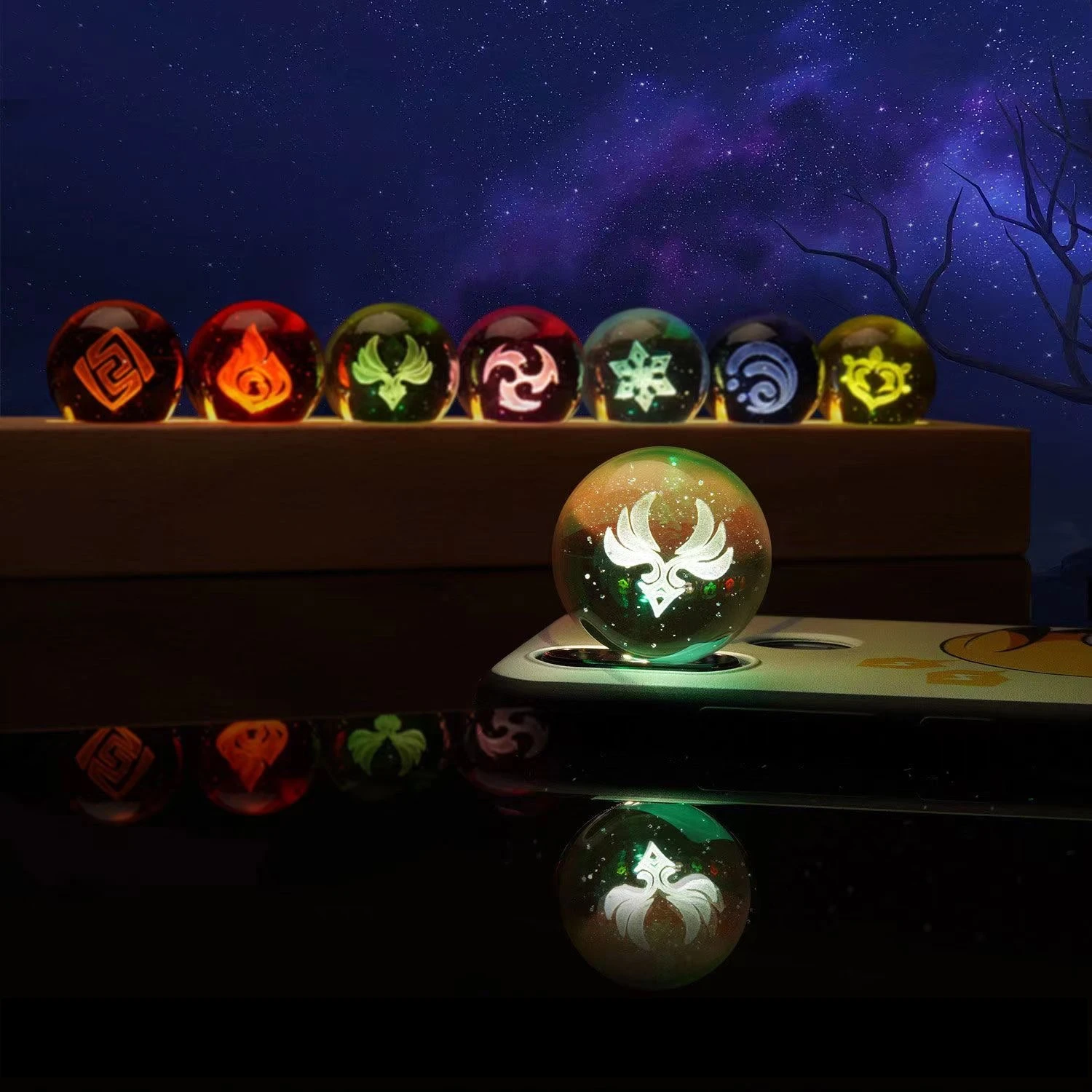 Boule de cristal Shoe stéréoscopique 3D, périphérique de jeu d'anime, œil de Dieu, ornements de bureau, dessin animé secondaire, cadeau de vacances Yuan