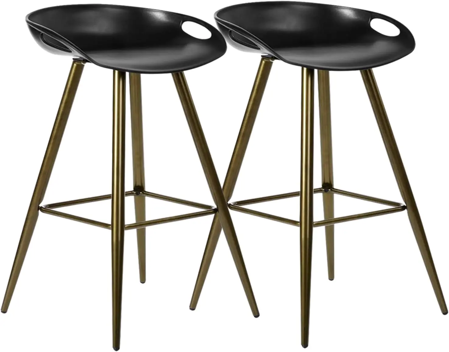 Set of 2 Counter Height Barstools Kitchen Island PP Bar Stools with Metal Legs Black