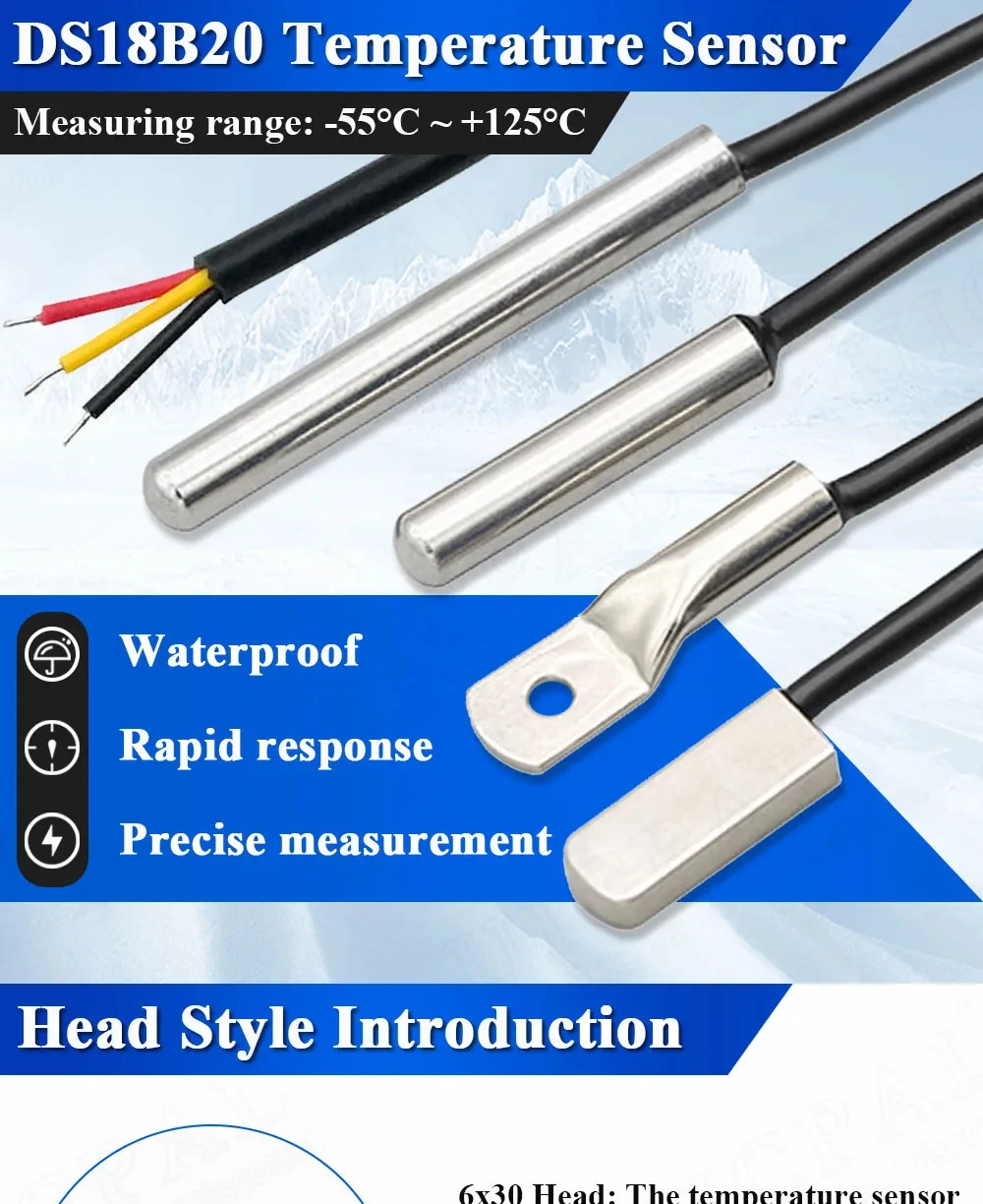 Temperatur sensor ds18b20 Sonde 3,0 Edelstahl 6*30mm oder mm wasserdichtes staub dichtes Sensor kabel 1m Länge – Detail 1