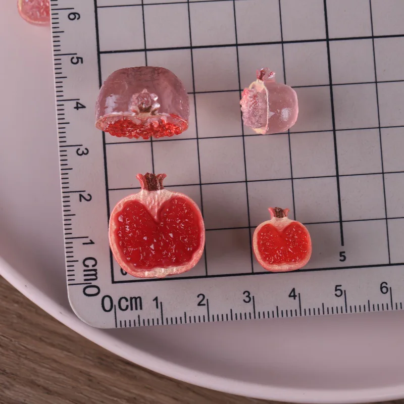 5pcs Mini Half Cut Red Pomegranate Model Fruit Translucent Pomegranate Miniature Food DIY Resin