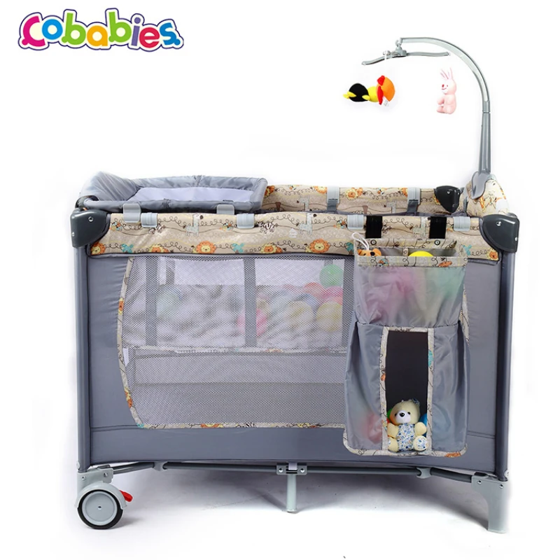 Cama multifuncional do jogo do berço do bebê de cobabies, berço portátil dobrável dos desenhos animados da cama de beliche por atacado