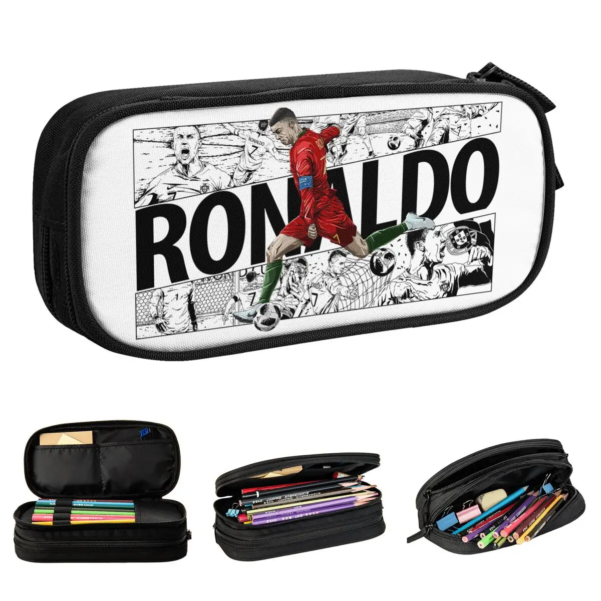 Classic Ronaldo Fan Pencil Case Merch CR7 Football Design Pencilcases Pen Box for Fan Big Capacity School Supplies Stationery