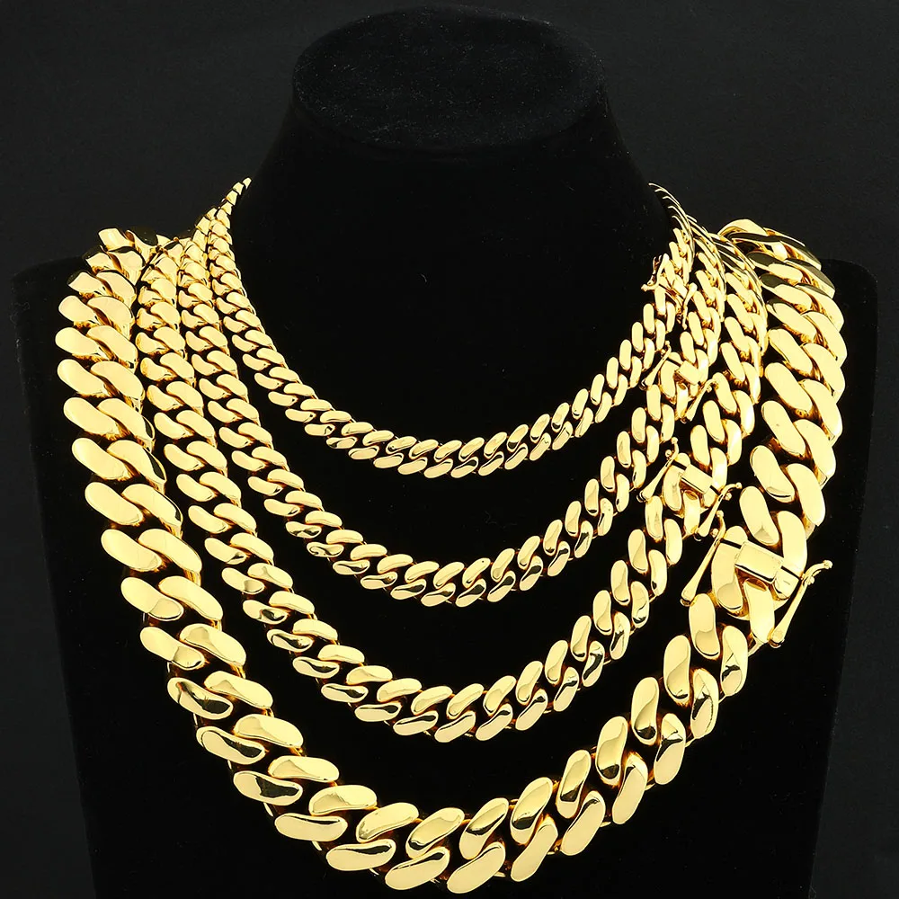 10-22mm 18k Gold Plated Miami Cuban Link Chain Solid For Men Wholesale Heavy Luxury Cuban Necklace Hip Hop Jewelry