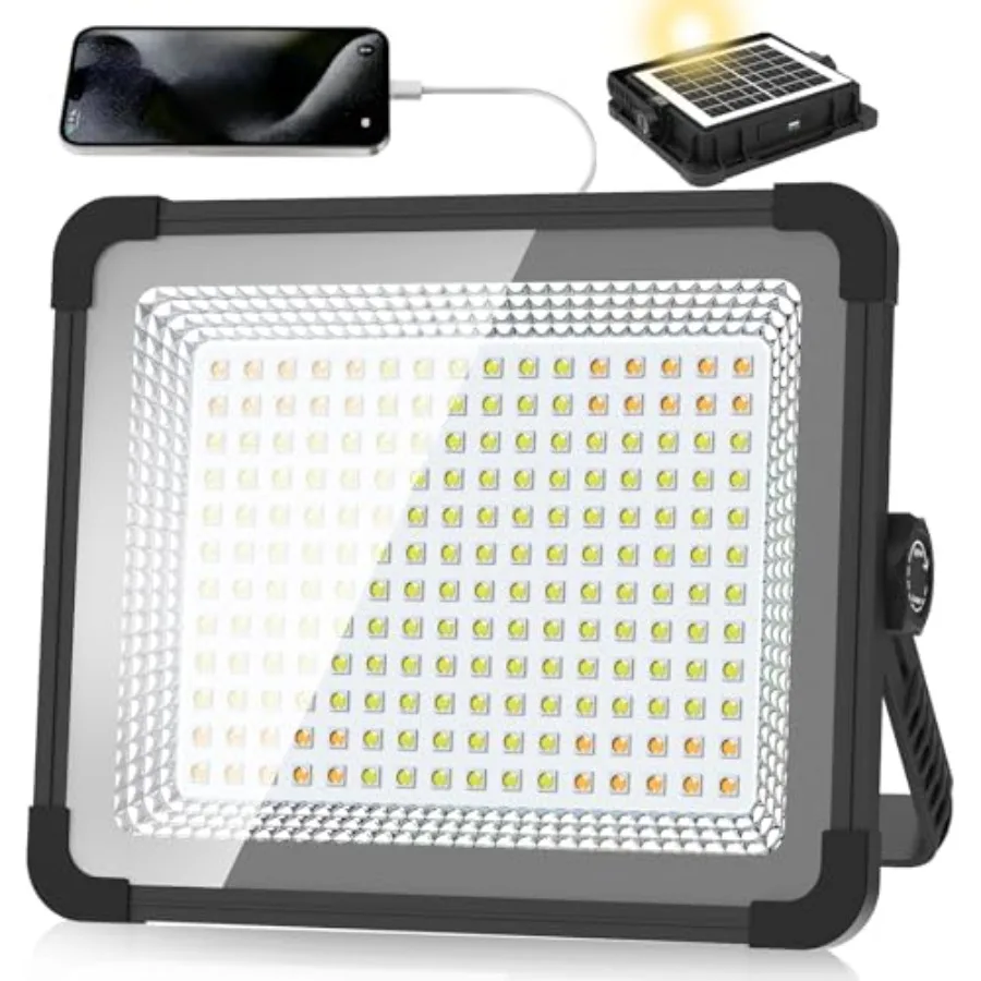 

600W Solar 52000MAh Rechargeable Work Light, 600 LED 52000LM Portable Flood Light with Stand＆infinitely dimmable Function, IP66
