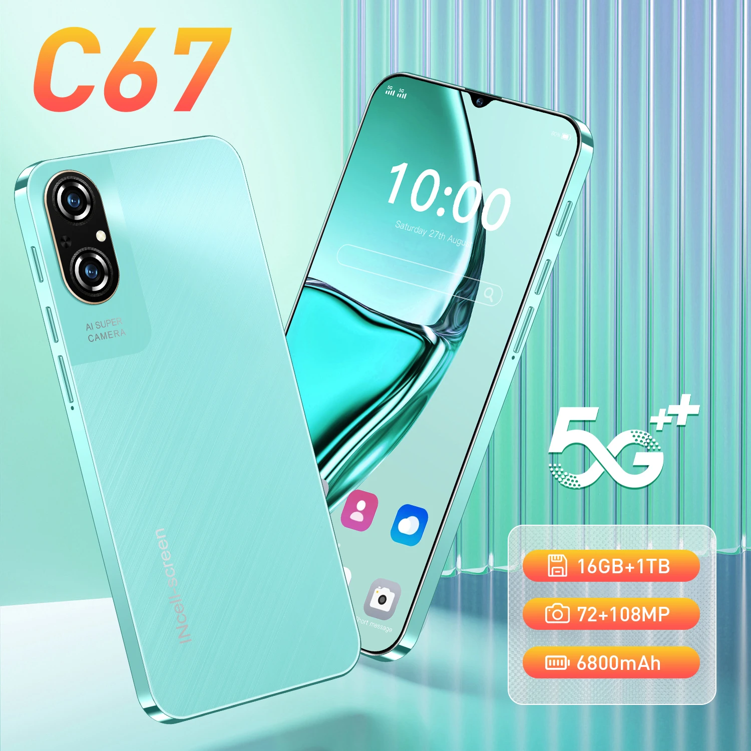 

Global Version C67 5G Smartphone 6.8 Inch 16GB RAM+1024GB ROM Snapdragon 8 gen3,108MP Camera 6800Mah Battery Android Phone