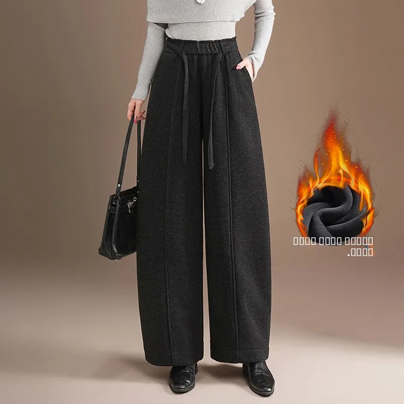 

Каперы с высокой талией на подкладке, широкие брюки-ножи, женские повседневные брюки, свободные брюки прямого кроя с завязками для отдыха