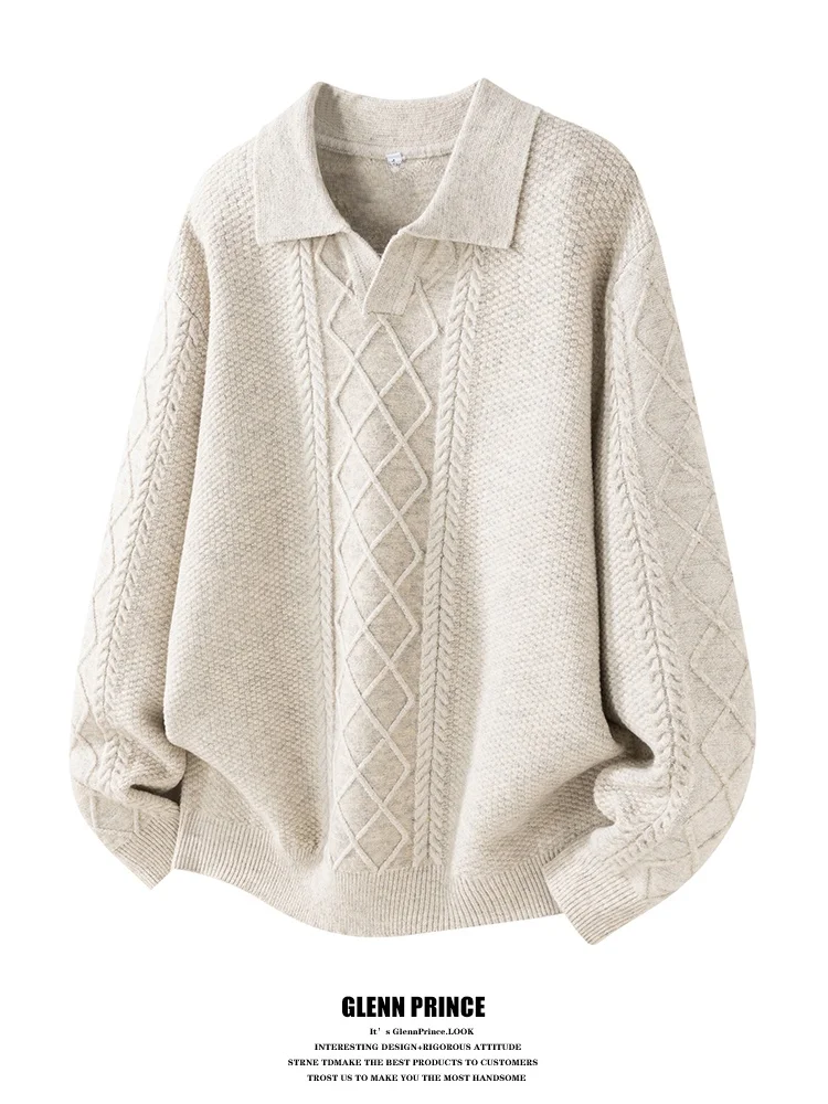 

Retro Collar Knitwear for Men GPstudio Cleanfit High-End Feeling Soft Polyester Fiber Winter Long Sve Casual Top