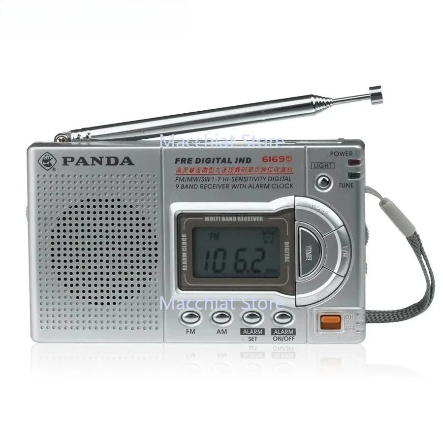 

NEW Panda 6169 FM MW SW Radio Receiver 9-Band Frequency Receiving Light Alarm Clock Timing Stereo Digital Portable Radio