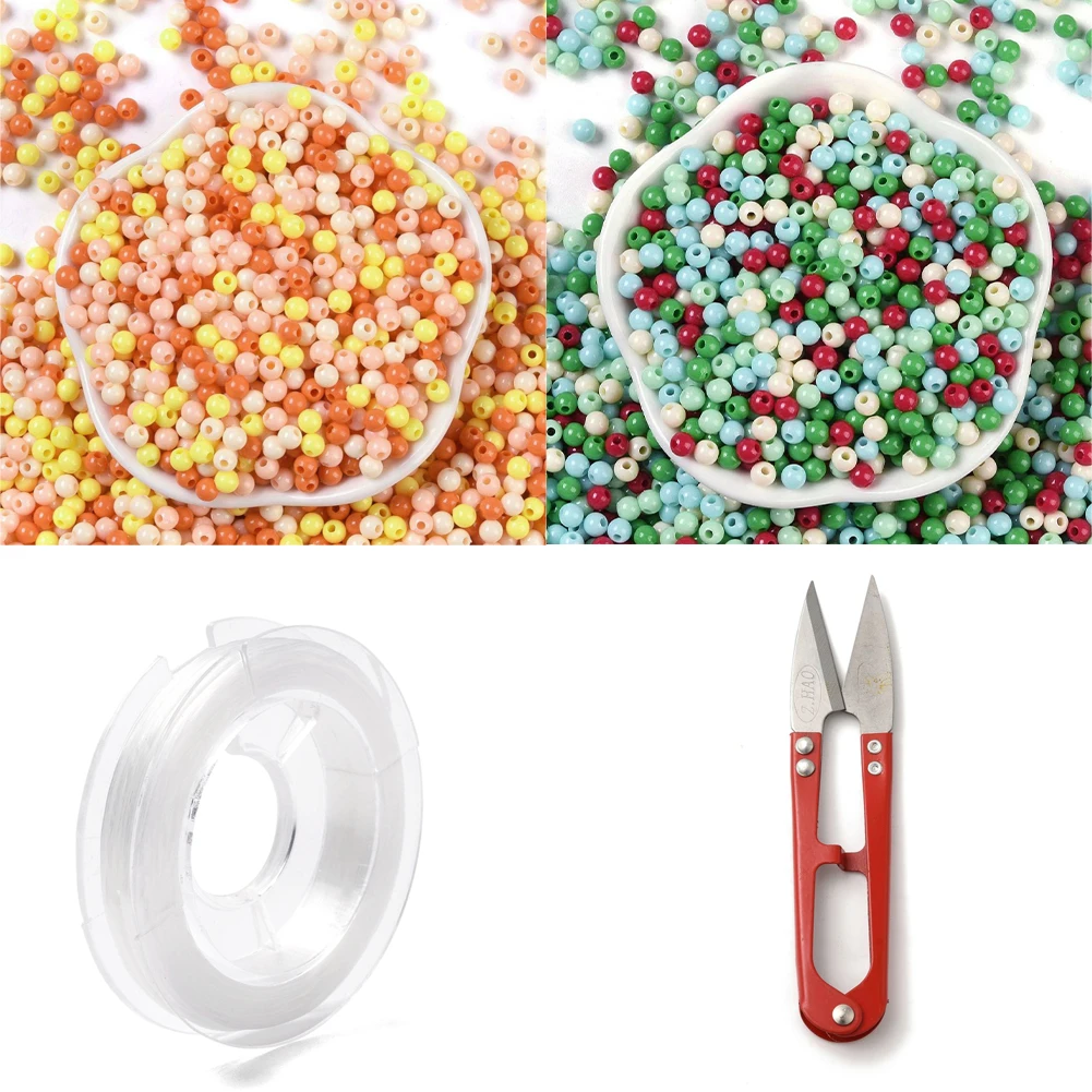

1Set Jewelry Making Kit with Round Opaque Acrylic Beads Elastic Crystal String and Scissors For Beading Bracelet DIY Accessories