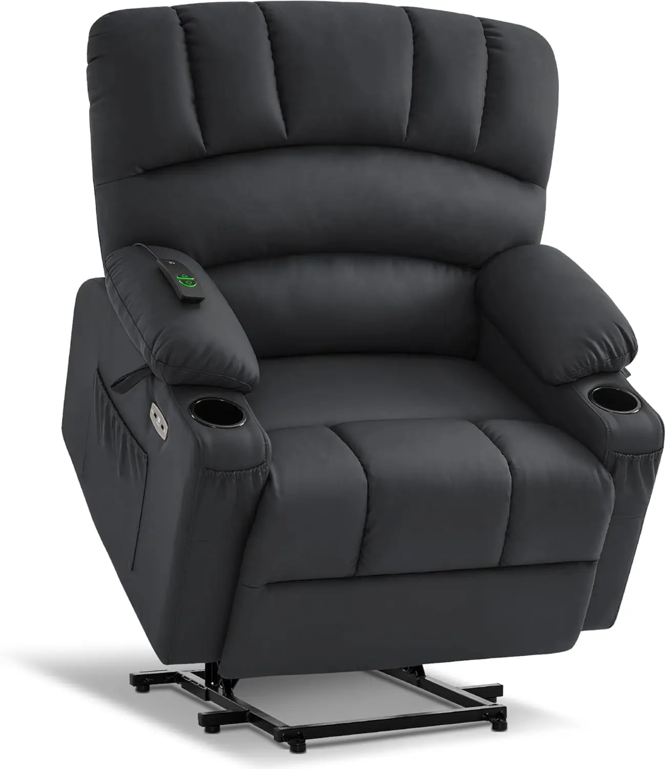 Power Lift Recliner Chair Sofa with Heat for Big Elderly People Cup Holders USB Ports Side Pockets Faux Leather Medium Wide