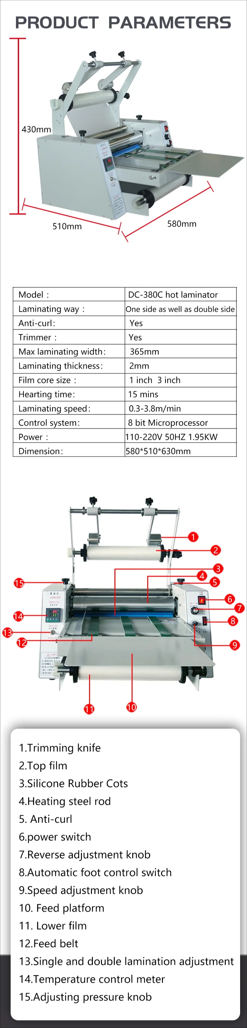 L For DC-380C Laminating Width 360mm Anti-curl Q