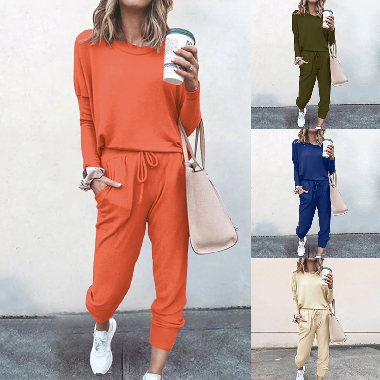 Women\'s 2024 Fall Two Piece Outfit Fashion Casual Long Sleeve Crewneck Pullover Tops and Long Pants Tracksuit