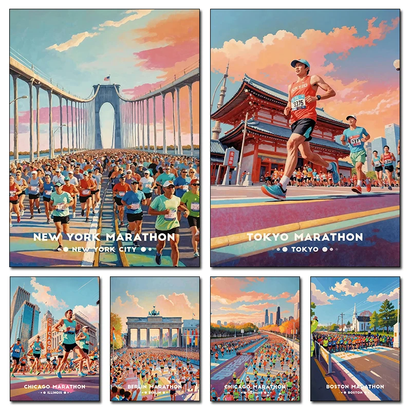 مدينة الرياضة ماراثون سلسلة ملصق طباعة قماش صور المنزل لغرفة المعيشة وغرفة النوم جدار ديكور حديث اللوحة بدون إطار