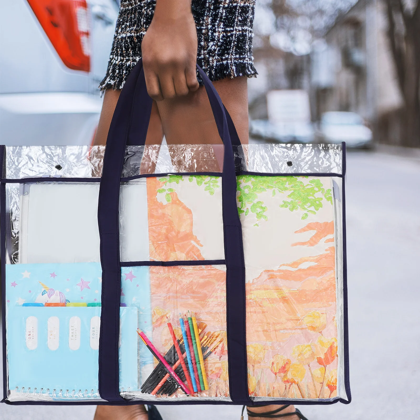 

Portfolio Bag Large Capacity PVC Sketchpad Storage Posters Artwork Paper Portable Carrying Case Lightweight Handle Design
