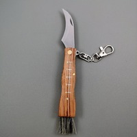 Mini Outdoor Folding Knife Mushroom Knife with Keychain and Brush Wooden Handle Travel Camping Cutting Tool