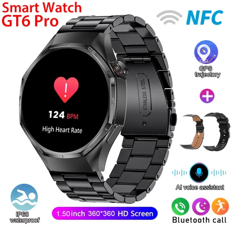 

GT6 Pro Smart Watch NFC GPS Work Out Track Voice Assistant BT Calls Music Control Health Monitor Waterproof Sports Smartwatch