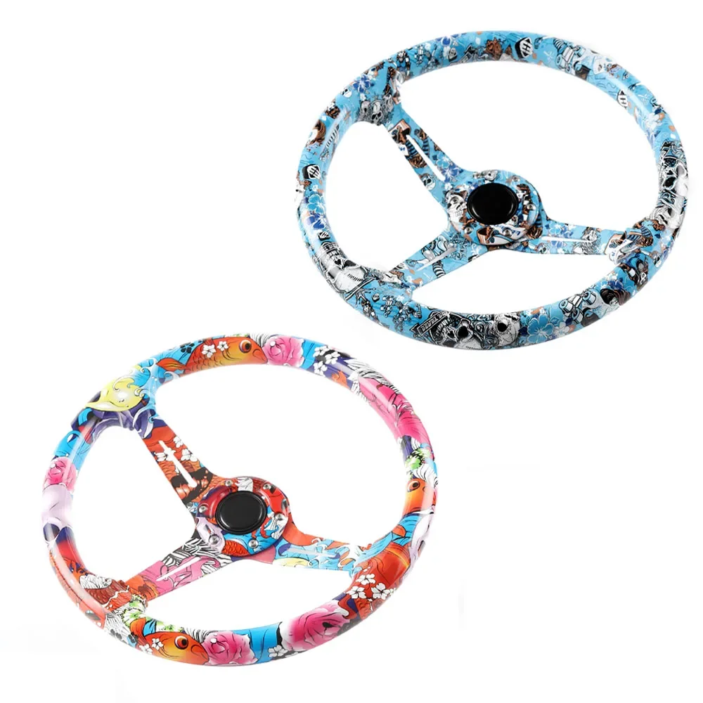 New cartoon pattern printing Steering wheel 14inch 13 inch Full Colorful Acrylic Car Steering Wheel Universal Drifting Steering