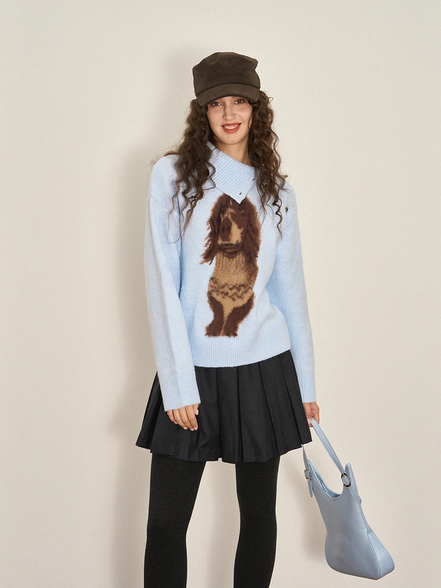 

Eylilac Korean Sle Long Sve Knitted Sweater Women's Casual Loose Fit Button up Dog Patterned Warm Top for All Seasons