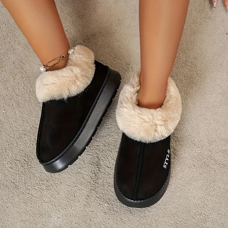 Women's Solid Color Fleece Boots, Solid Color, Gift-Ready Thick Sole Soft Sole Warm Lined Winter Boots, Non-Slip Warm Snow Boots