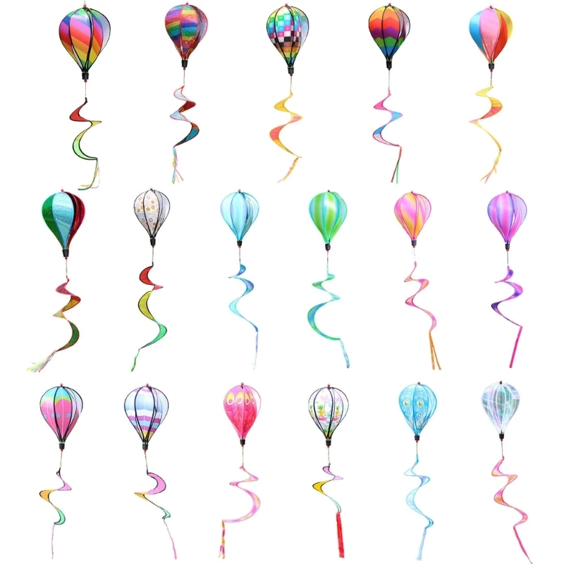 50JC Hot Air Balloon Wind Spinner Colorful Sequins Striped Hanging Wind Spinners