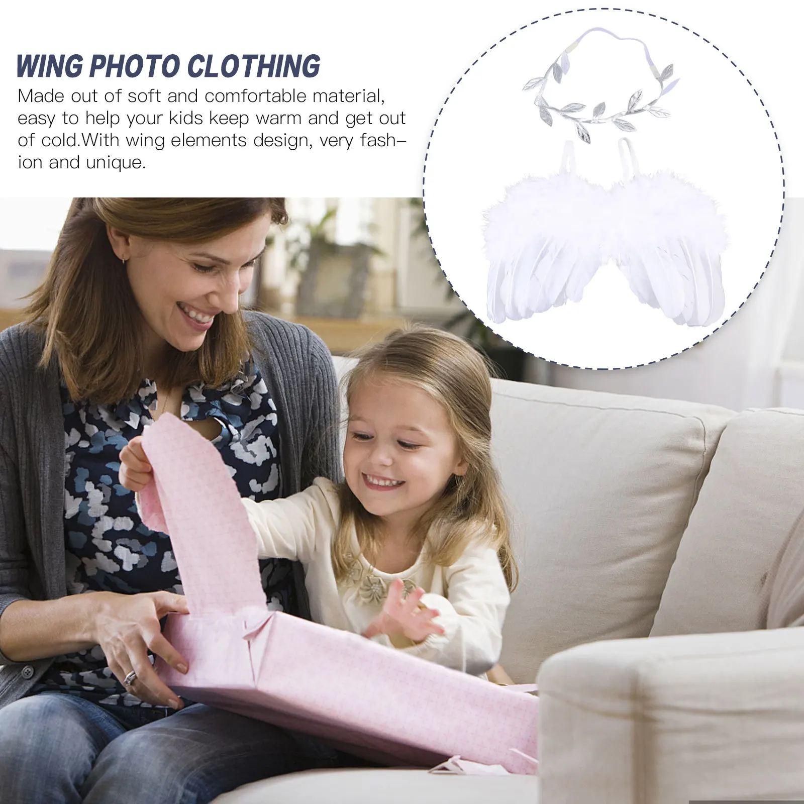 

2Pcs Photography Props Wing Baby Clothing for Newborn Kids Costume Set with Hairband and Wing Design Ideal for Hundred Days