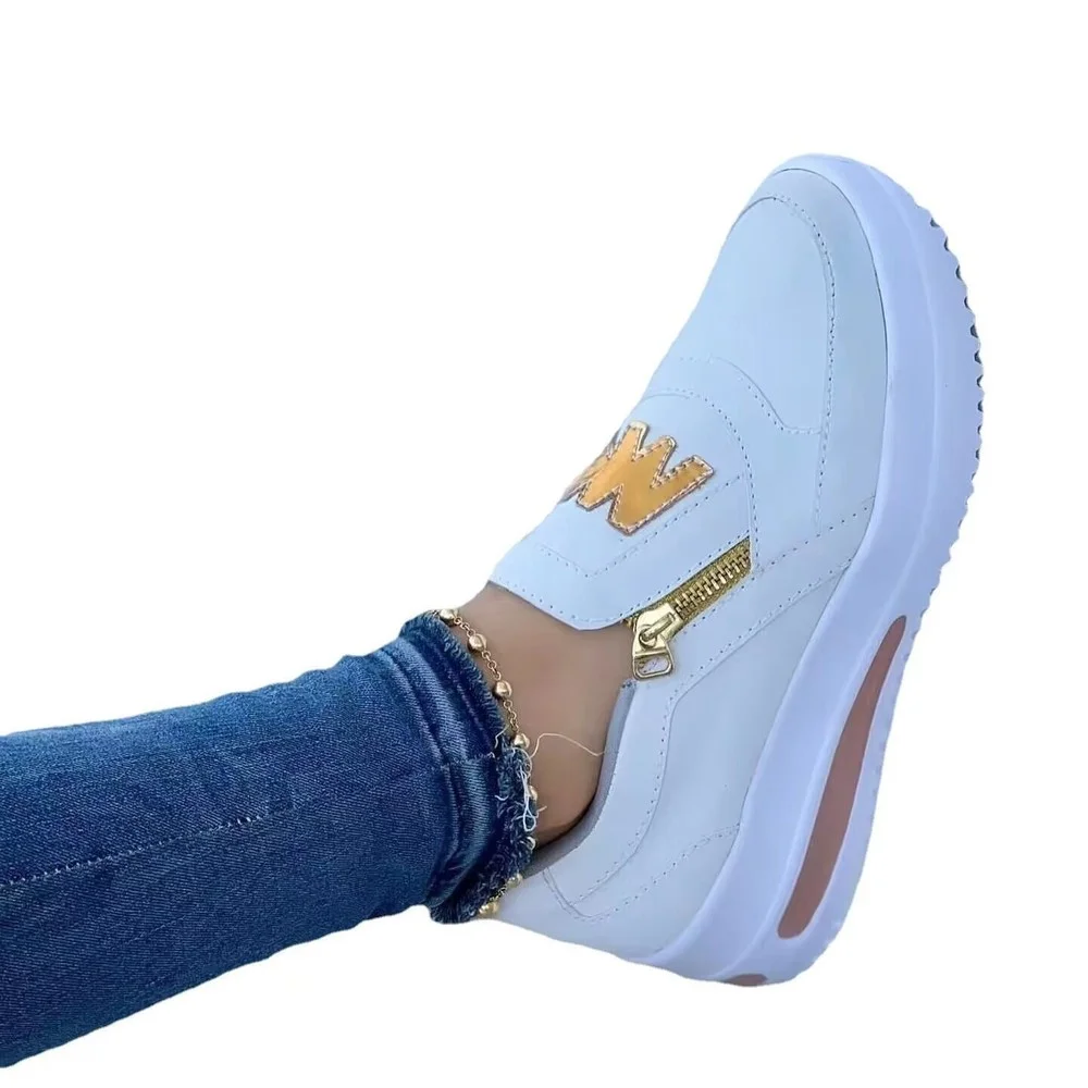 2022 Women Flats Platform Shoes Women Elegant Genuine PU Shoes Woman Spring Casual Zipper Flat Shoes Women Non Slip Shoes