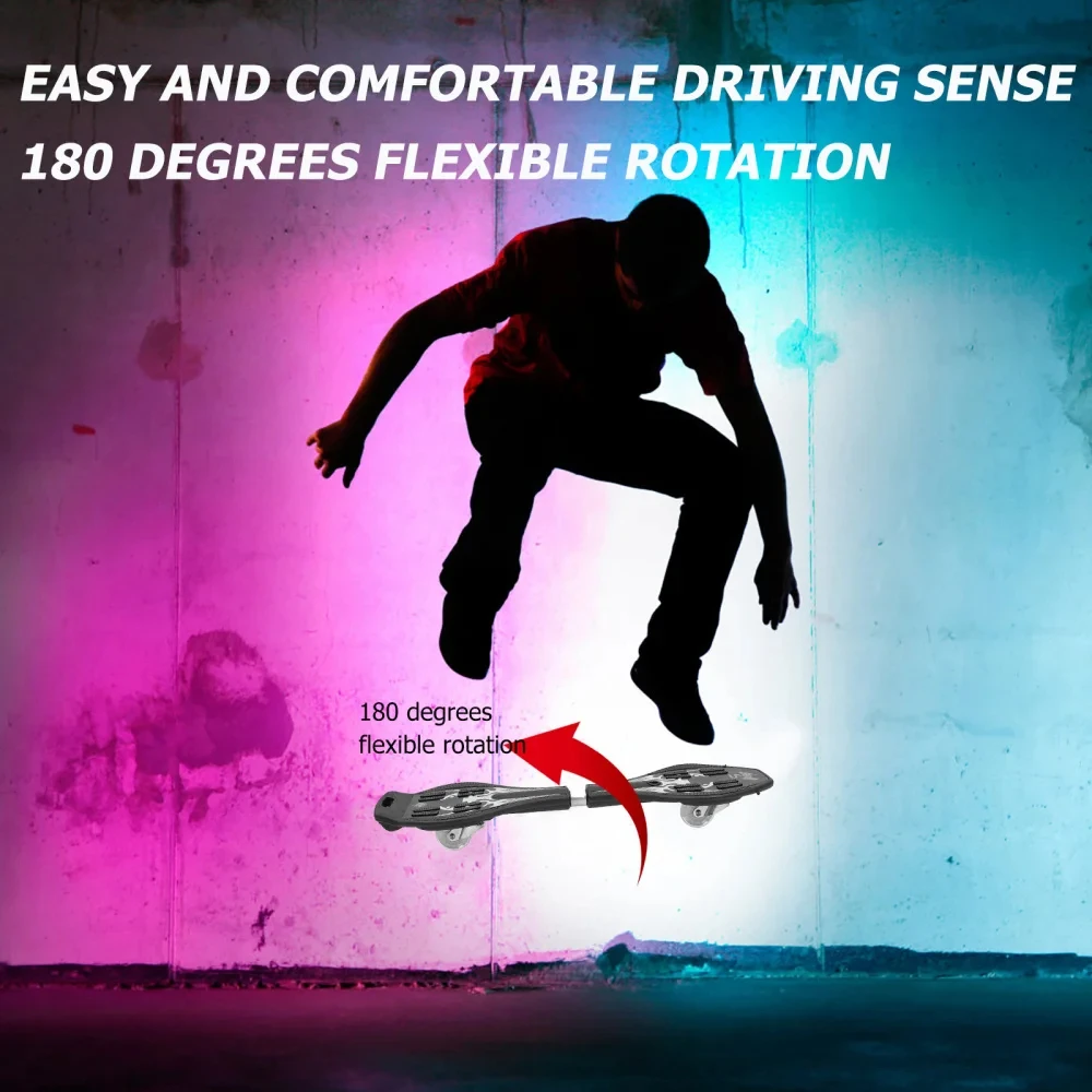 Glitter Wheel Caster Board Skateboard Teenager Two-wheeled Flash Wheel Twisting Skateboard for Beginner Black