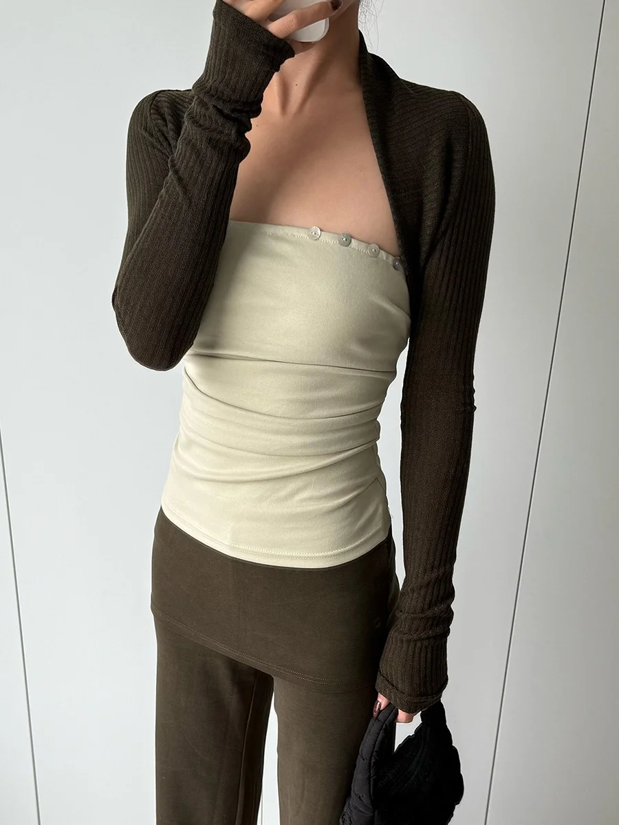 カラーブロッククロップトップとスカートセット女性用スリムフィットデザインセンセーション小衆ショルダーパッドカバーアップtシャツ韓国スタイル