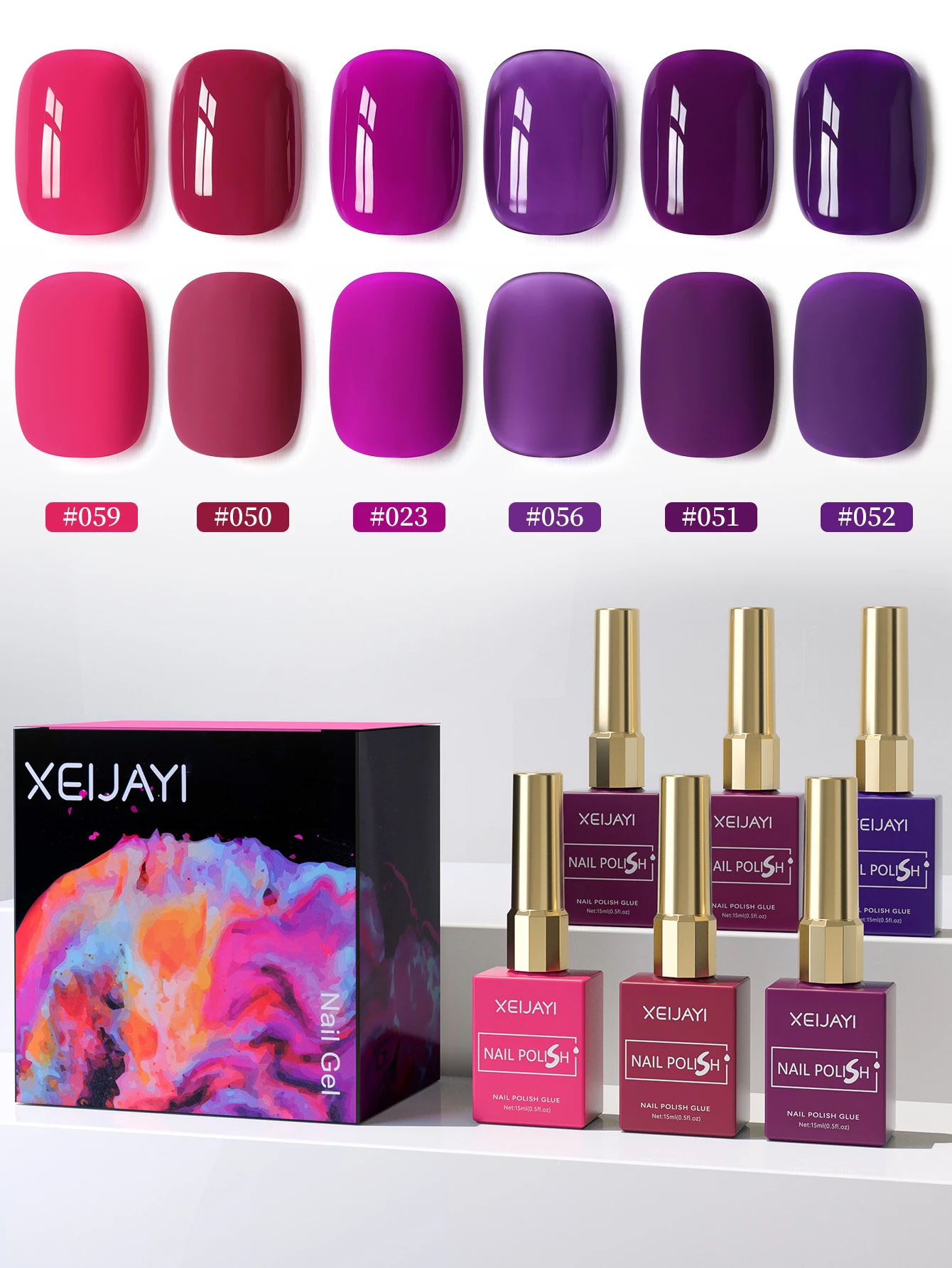 XEIJAYI, 6 uds., 15ml, juego de Esmalte de uñas en Gel, Kits de Esmalte de Gel UV semipermanente rosa y morado, todo para Kit de manicura, Vernis LED UV para remojar