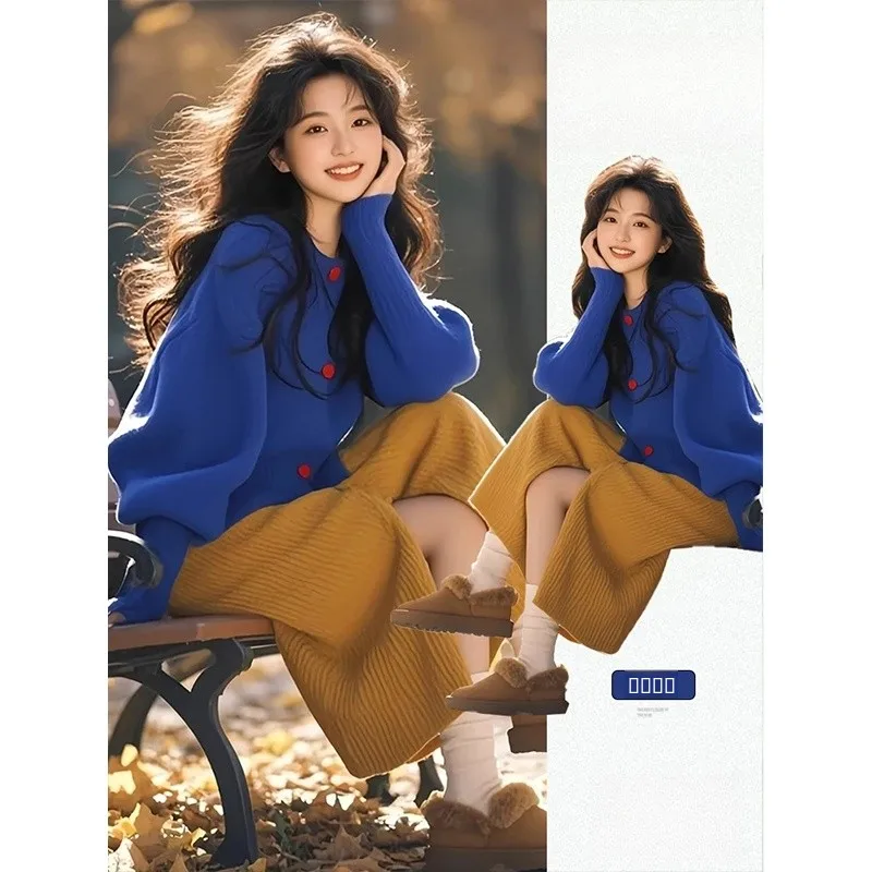 

Klein Blue Knitted Open Cardigan Women's Faion Lazy Sle Slimming Versatile Top Autumn New Arrival Long Sve Regular Length