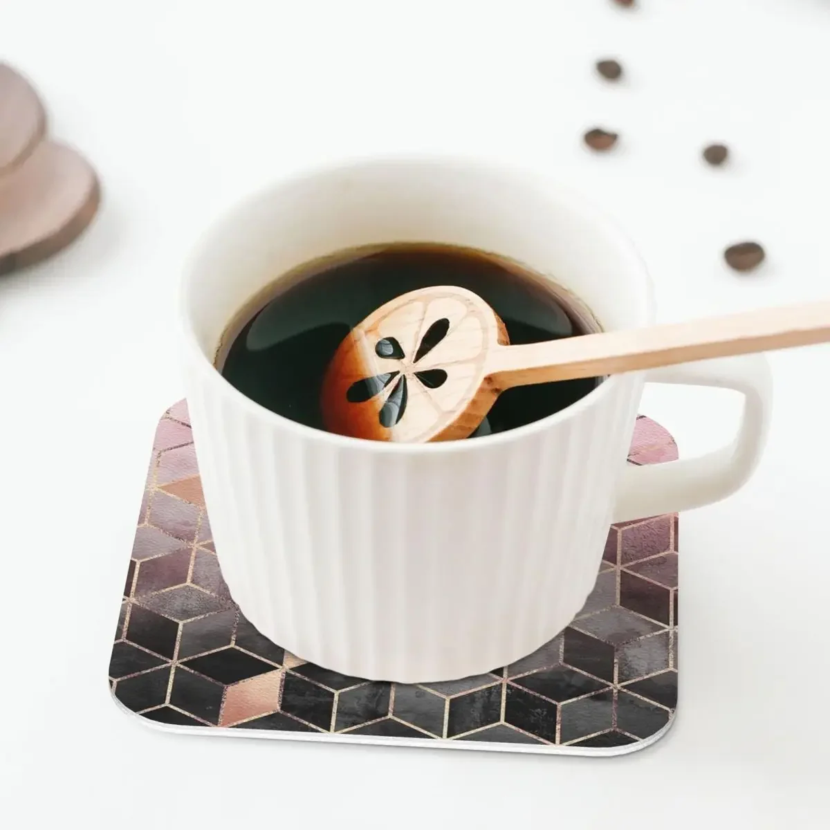 Pink And Grey Gradient Cubes Coasters Coffee Mats Leather Placemats Cup Tableware Decoration & Accessories Pads for Home Kitchen