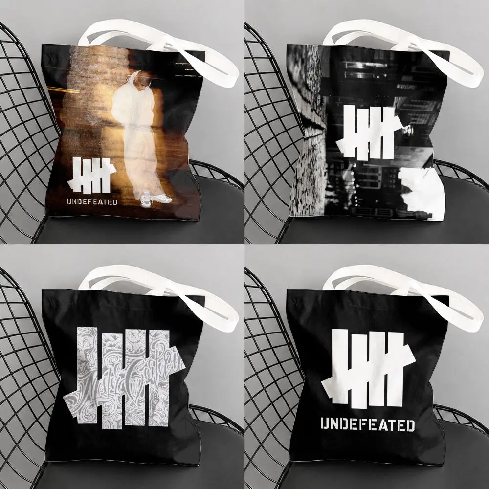 Fashion Design U-Undefeated Storage Bags Large Capacity Canvas Tote Bag Double-Sided Print Shoulder Handbag for Daily Shopping