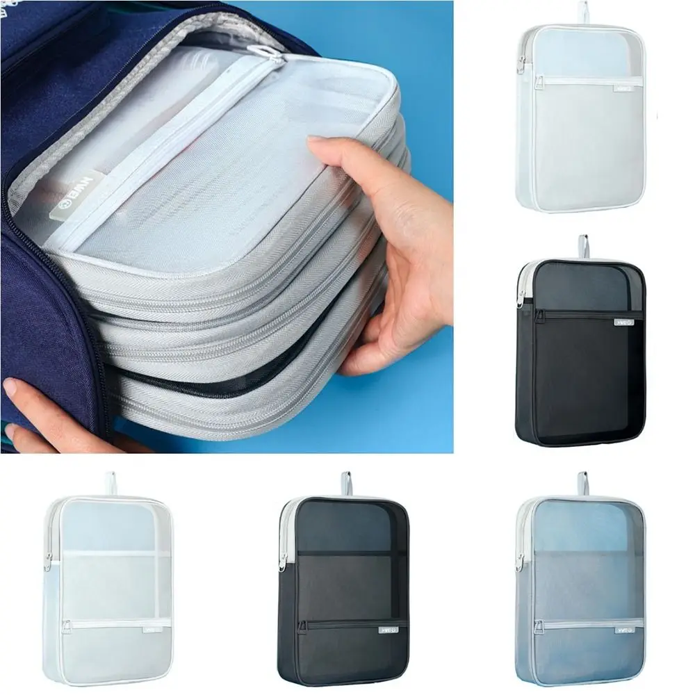 Convenient Portable Mesh Zipper Pouch Bag Thickened Waterproof Document Organizer Lightweight Breathable File Pockets Students