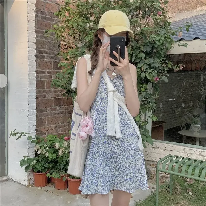 Mini abiti da donna floreali estivi semplici stile coreano dolce vita alta romantico tempo libero tutto-fiammifero vestito estivo college moda donna