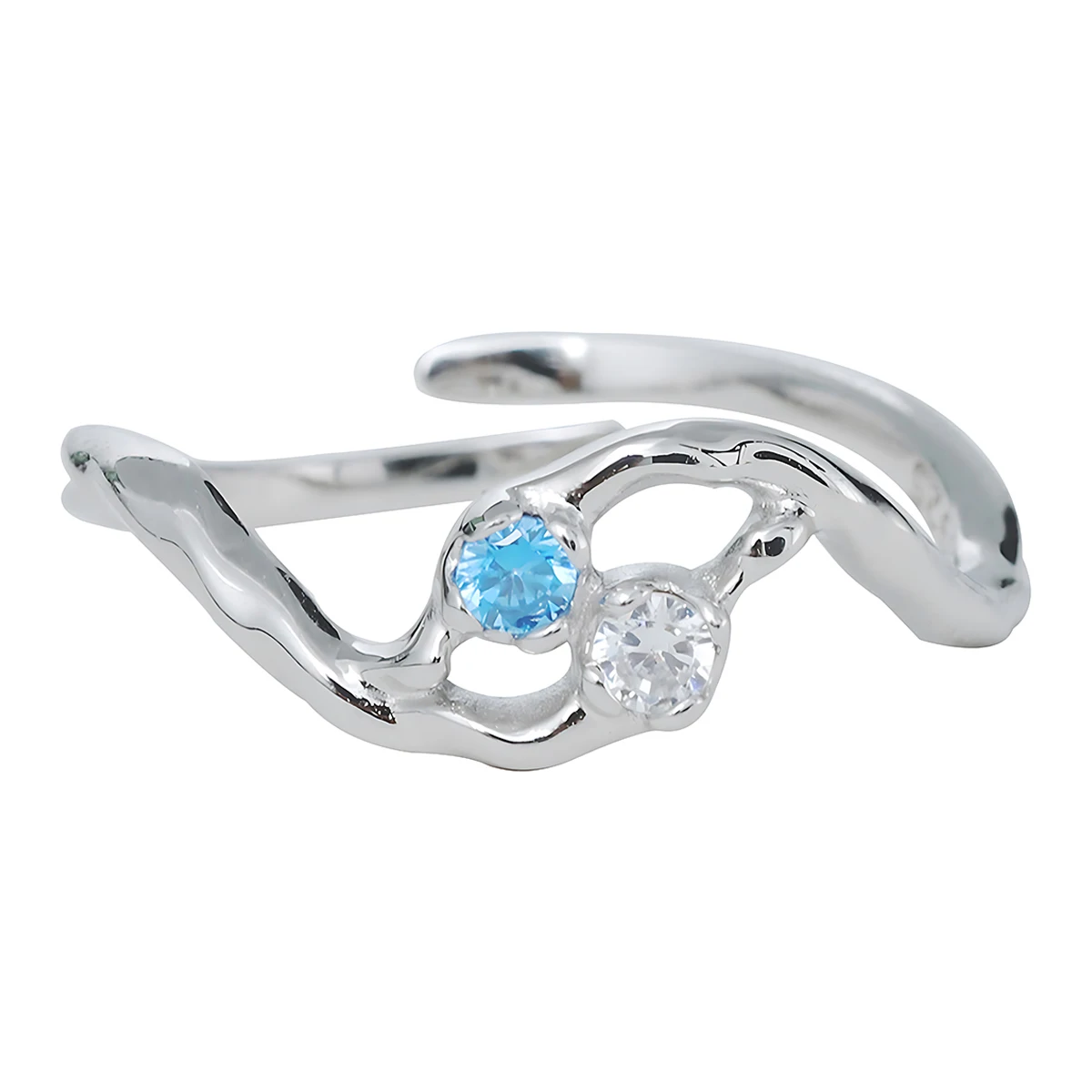 

Minimalist Unique Design 925 Sterling Silver Open Ring for Women with Irregular Embedded Zirconia Elegant Simple Fashion Jewelr