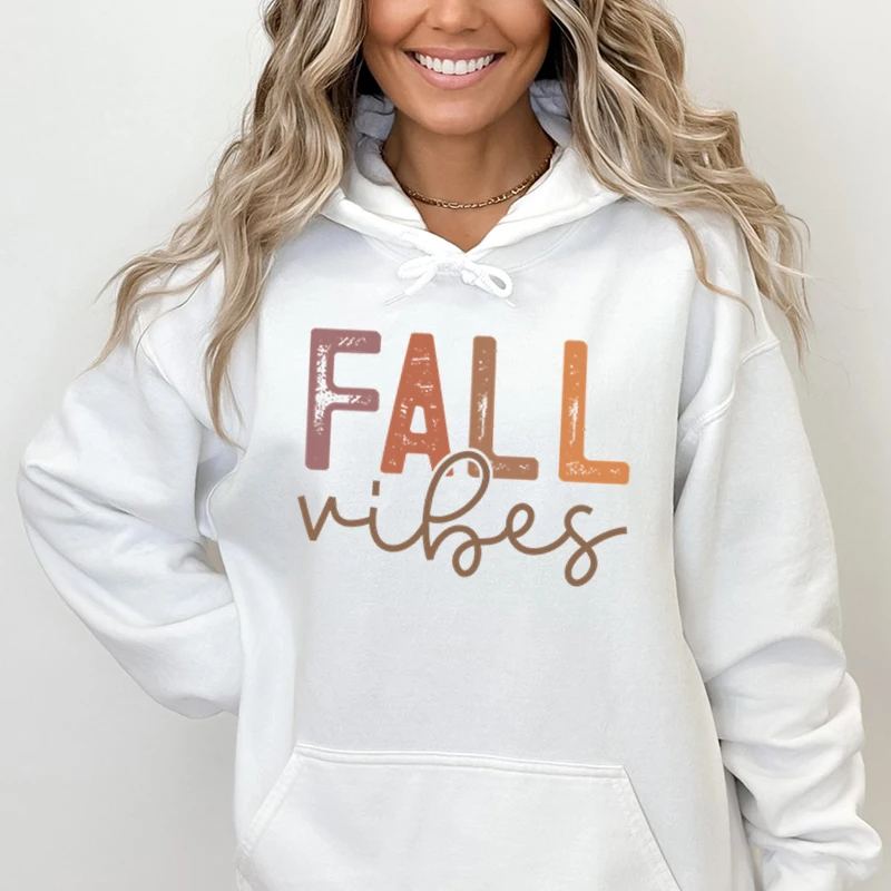 

Cute Fall Vibes Print Hoodies Fashion Women Casual Round Neck Pullovers Hoodies Winter And Autumn Sweatshirts Pure Color Hoodie