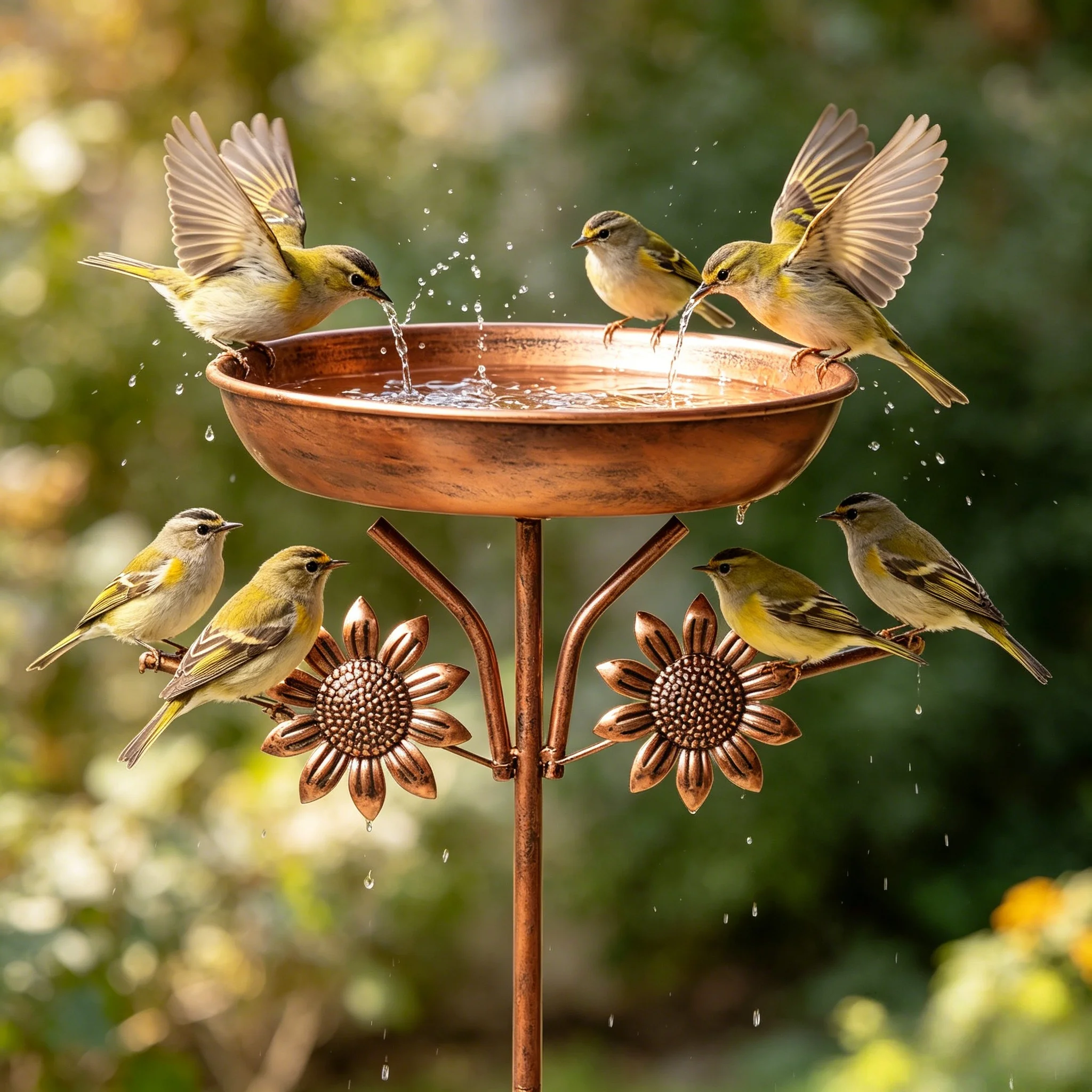 A Vintage Copper-Colored Iron Bird Bath and Feeder, Dual-Purpose, Rust-Resistant for Outdoor Use, with 5 Stable Legs, Garden and Yard Decoration, Bird Drinking and Bathing Station, Easy to Clean, Classic Garden Decoration, Outdoor Decoration, Durable Handmade Product, Holiday Decoration/Outdoor Bird Feeder/Basic Feeding Equipment/Outdoor Scene Decoration