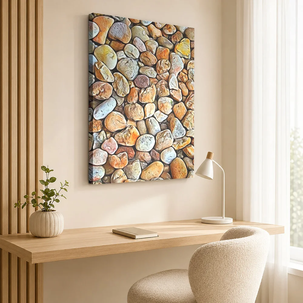 Collection Of Multicolored Pebbles Framed Canvas Poster Customized Photo Abstract Wall Art For Entryway, Interior Stylist Gift