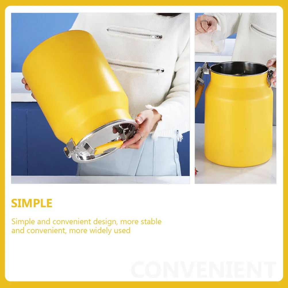 

Stainless Steel Rice Bucket 8L Yellow Sealed Grain Storage Kitchen Container Easy Clean Multi Purpose Practical Tool Strong