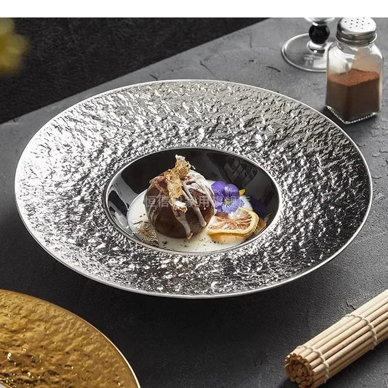 

Electroplated Ceramic Thick Soup Plate Restaurant Dessert Pasta Molecular Cuisine Specialty Tableware