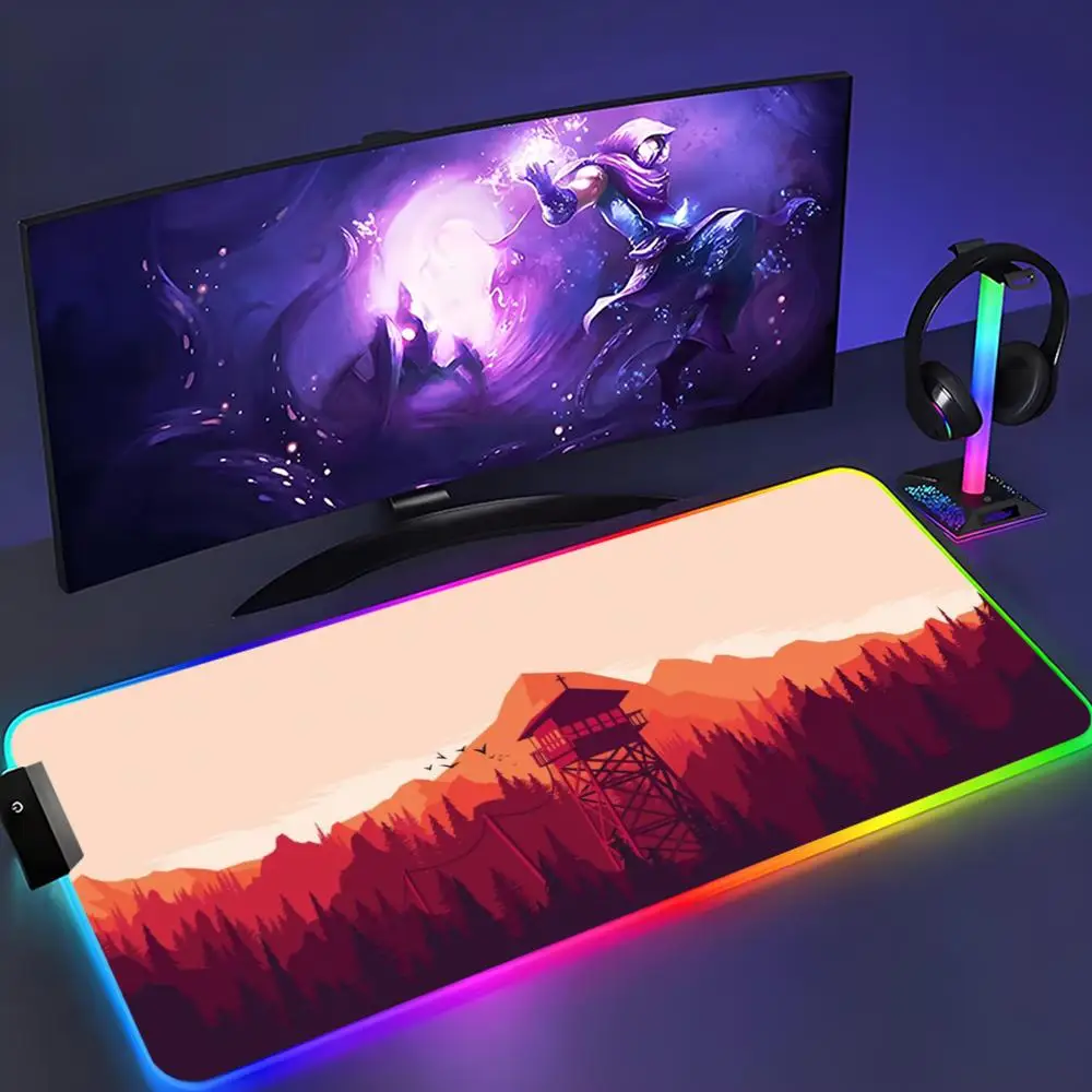

fire watch Mouse Pad XXL RGB Mouse Pad Kawaii Gaming Accessories Computer keyboard Large Led Desk Mat Backlight Mousepad