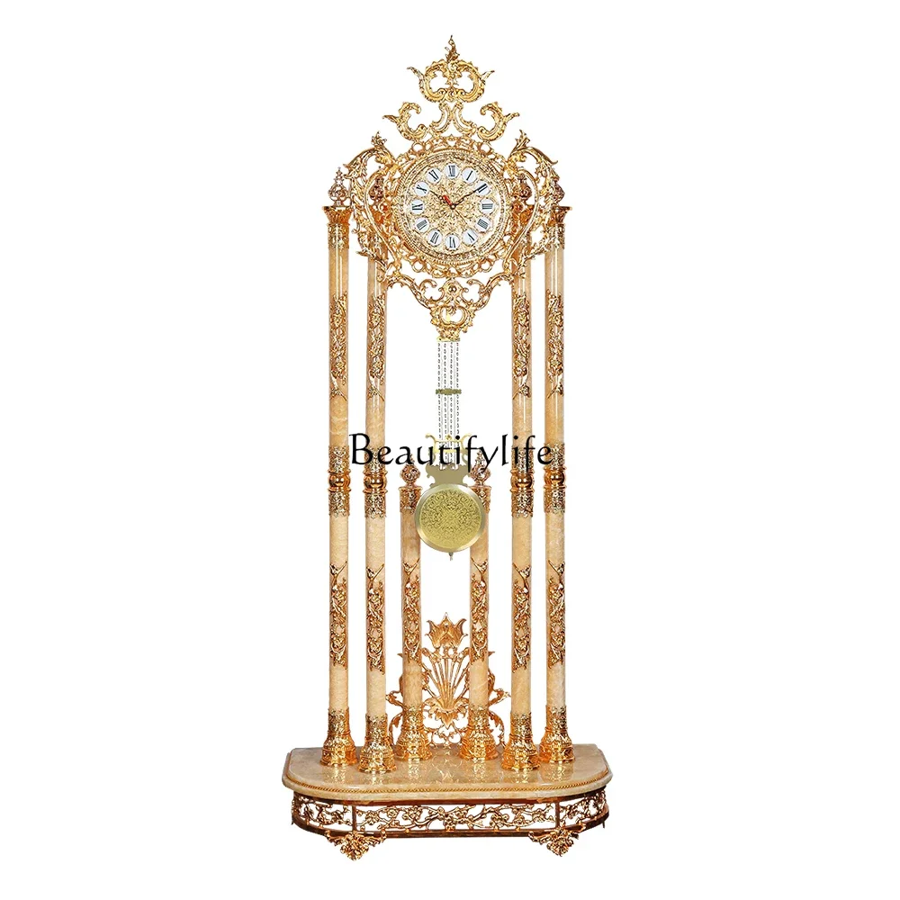 

European-Style Rose Aurora Standing Grandfather Clock Luxury Villa Home Living Room Crystal the Grandfather Clock