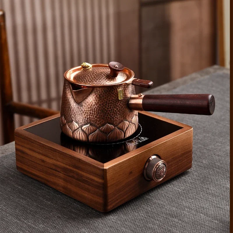 Pure Copper Vintage Boiling Tea Pot Home Use with Strainer Roasted Tea Canister Handmade Tea Separation Side Handle Pot