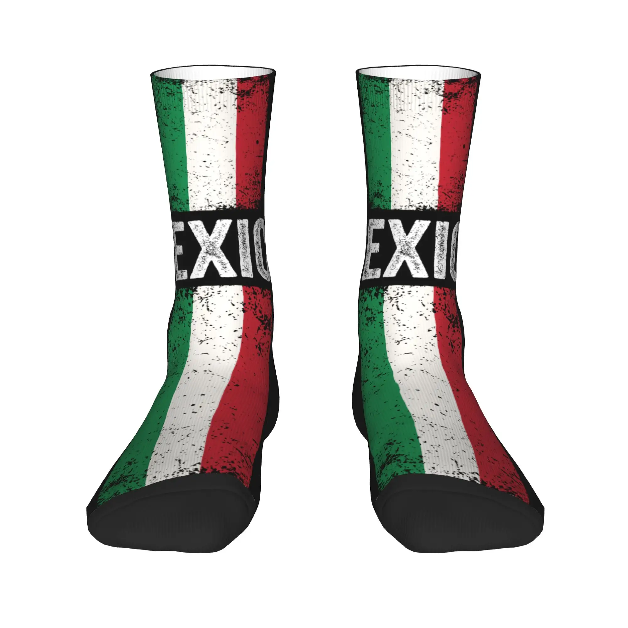 Mexico Flag Men Crew Socks Unisex Funny 3D Printed Mexican Pride Patriotic Dress Socks Woman
