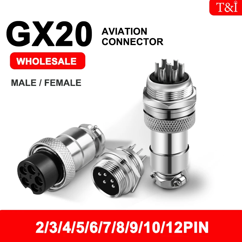 

10 Pcs GX20 Male And Female Aviation Plug Socket Connector GX20-2/3/4/5/6/7/8/9/10/12 PIN Cable Aviation Plug Connector Rear Nut